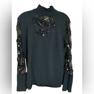 Midnight Velvet Sheer Sleeve Sequin Top Large